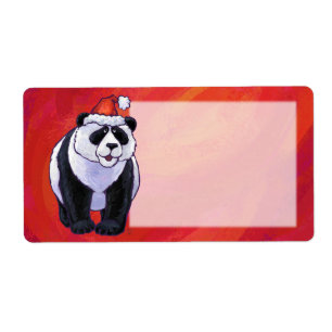 Etiqueta Urso Panda com Chapéu de Papai Noel Vermelho