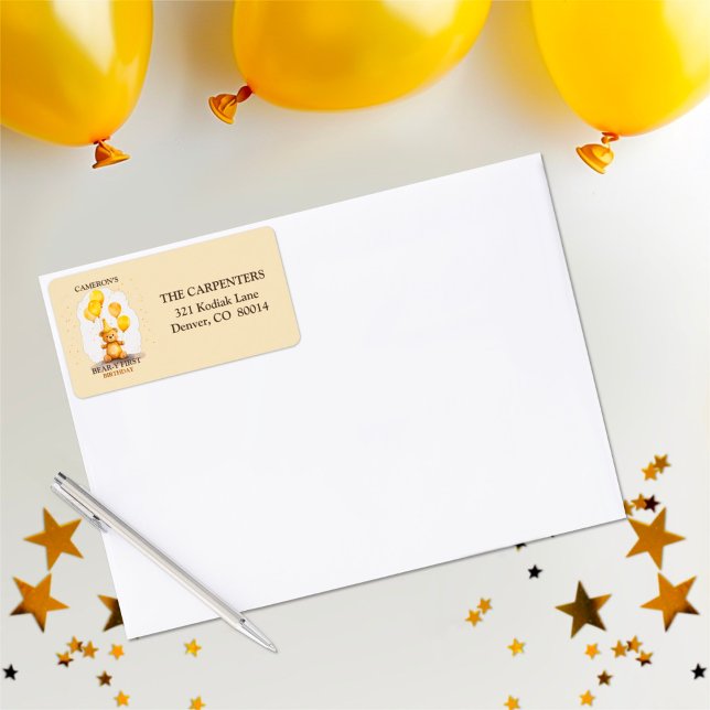 Etiqueta Urso Primeiro Aniversário Sexo Neutro Urso Amarelo (Criador carregado)