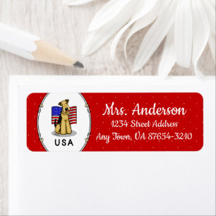 Etiqueta USA American Flag Airedale Terrier Dog - Cute