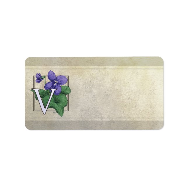 Etiqueta V para o Monograma de Flores Violetas (Frente)