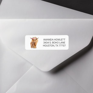 Etiqueta Vaca Highland com Aquarela Bebê