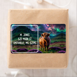 Etiqueta Vaca Highland Sob As Estrelas
