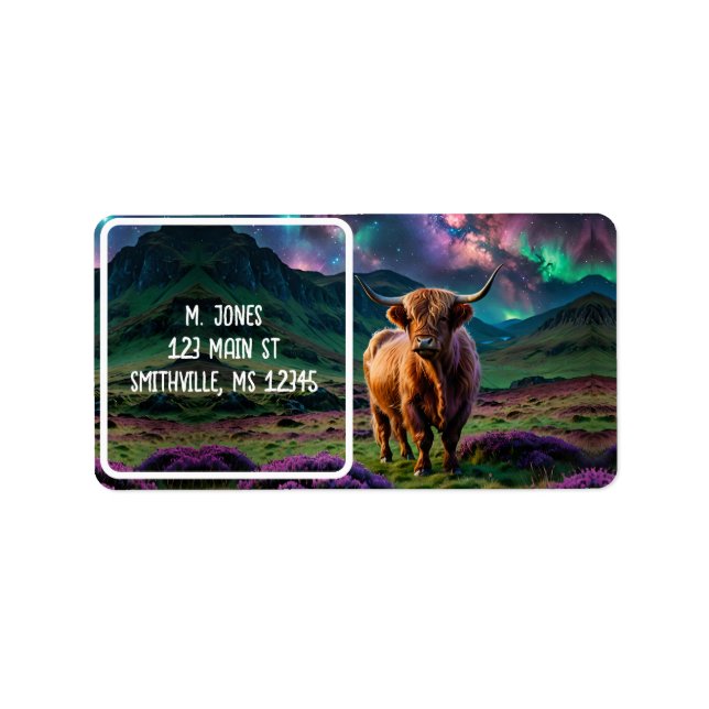 Etiqueta Vaca Highland Sob As Estrelas (Frente)