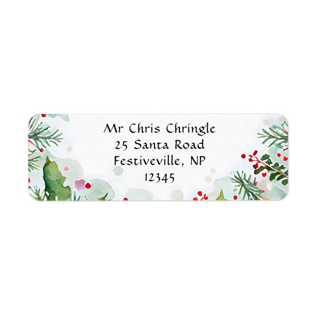Etiqueta Vaca Natal e Ramo Fir Aquarela Festiva (Frente)