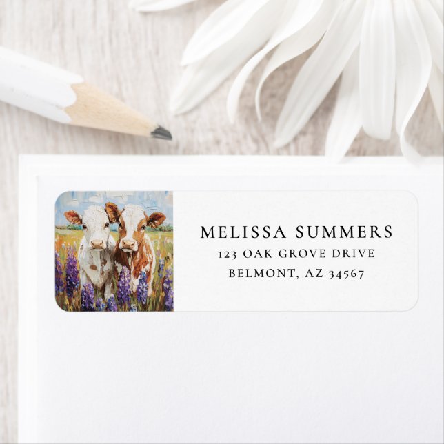 Etiqueta Vacas Flores Lupinas Fazenda Arte (Insitu)