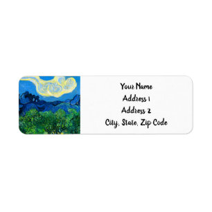 Etiqueta Van Gogh Olive Trees em Paisagem Montanhosa