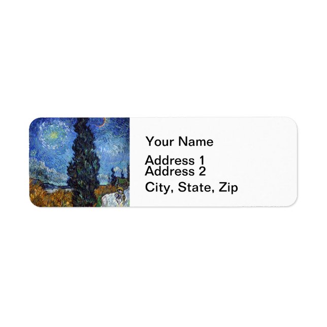 Etiqueta Van Gogh Road Com Impressionismo De Cipras (Frente)