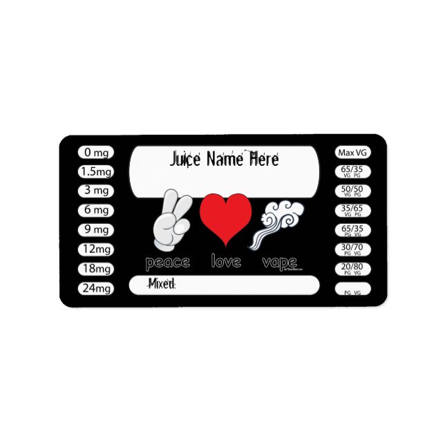 Etiqueta Vaping | DIY E-Juice Label Peace Love by VapeGoat (Frente)