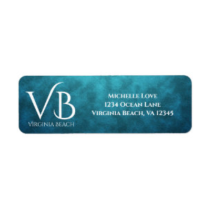 Etiqueta VB Virginia Beach no Blue Water Background Address
