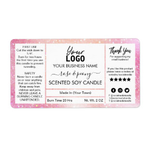 Etiqueta Vela De Soja Perfumada Rosa Brilhante