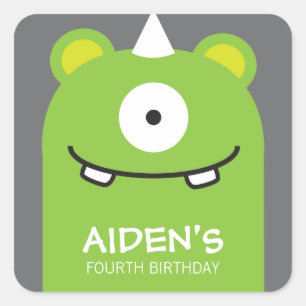 Etiqueta verde do aniversário do monstro