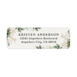Etiqueta Verde Dourado Elegante Watercolor Boho Leaf Endere