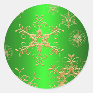 Etiqueta verde e Dourado do floco de neve