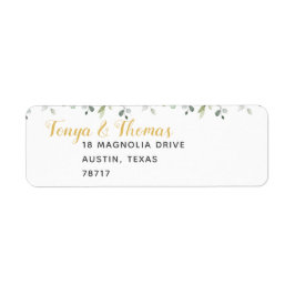 Etiqueta Verde e Dourado Endereço de Devolução de Casamento