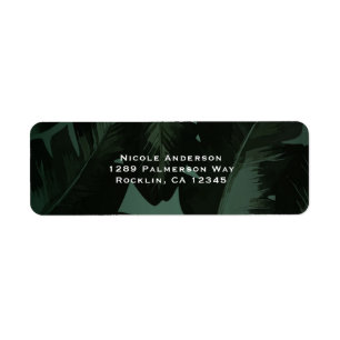 Etiqueta Verde e Preto Chic Folhas Tropicais Casamento