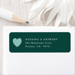 Etiqueta Verde Escuro Minimalista Com Casamento Cardíaco