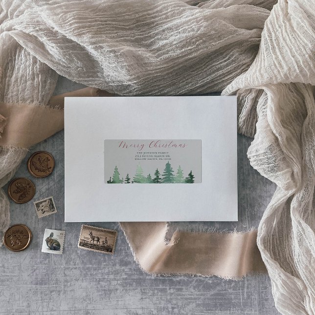 Etiqueta Verde Florestas Selvagens Árvores de Natal Endereç (Criador carregado)