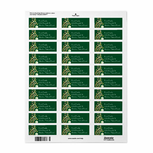 Etiqueta Verde-Natal Elegante e ouro (Folha completa)