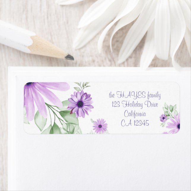 Etiqueta Verde Violeta Personalizado, Flores De Aquarela (Insitu)