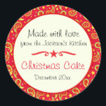 Etiqueta vermelha da etiqueta da comida de paisley<br><div class="desc">A etiqueta da comida perfeita para presentes de rotulagem do Natal ou para lembrá-lo do bolo do Natal data. Também perfeito para presentes do Natal, partidos da troca do biscoito ou para vender seus produtos caseiros nas feiras do mercado e do artesanato do fazendeiro em torno da acção de graças...</div>