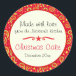 Etiqueta vermelha da etiqueta da comida de paisley<br><div class="desc">A etiqueta da comida perfeita para presentes de rotulagem do Natal ou para lembrá-lo do bolo do Natal data. Também perfeito para presentes do Natal, partidos da troca do biscoito ou para vender seus produtos caseiros nas feiras do mercado e do artesanato do fazendeiro em torno da acção de graças...</div>