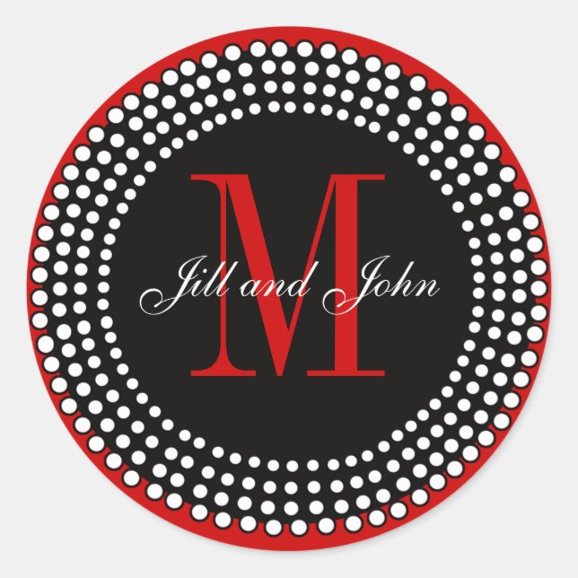 Etiqueta Vermelha de Monograma e Nomes Personaliza (Frente)