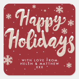 Etiqueta vermelha e branca do floco de neve boas