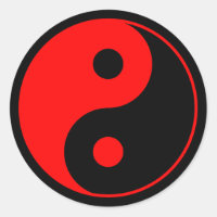 Etiqueta vermelha & preta do símbolo de Yin Yang