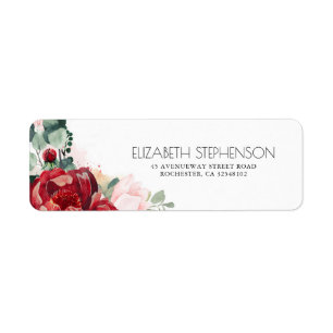 Etiqueta Vermelho Borgonha e Rosa Floral Elegante