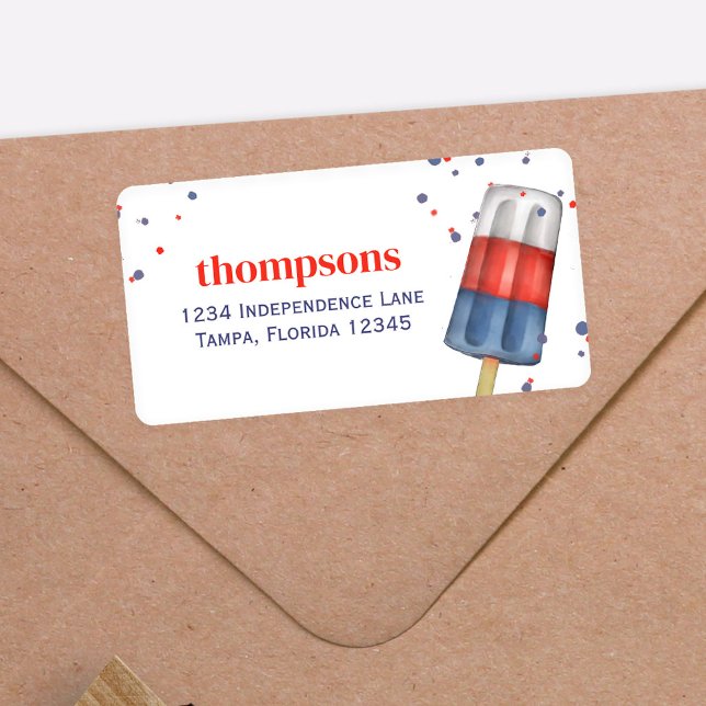 Etiqueta Vermelho Branco e Azul Retorno de Endereço Cujo (Cute Fourth of July Popsicles Return Address Labels)