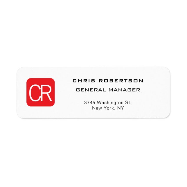 Etiqueta Vermelho Branco Profissional Simples Monogramado (Frente)