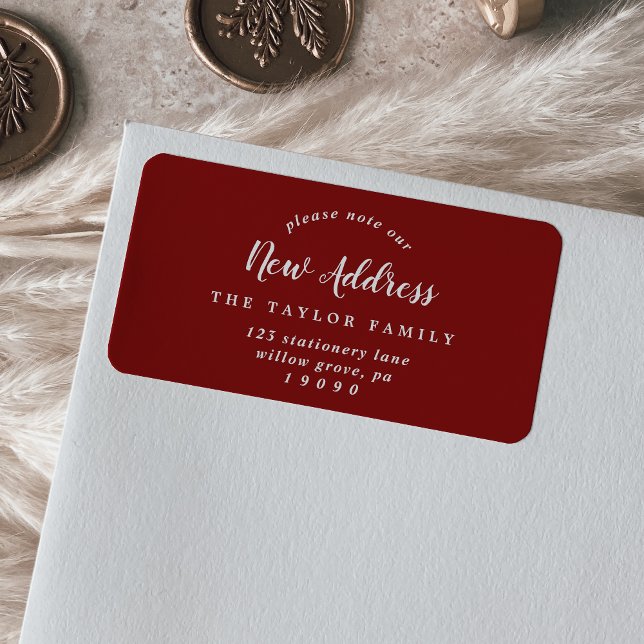 Etiqueta Vermelho Bruto Anote nosso novo endereço (Criador carregado)