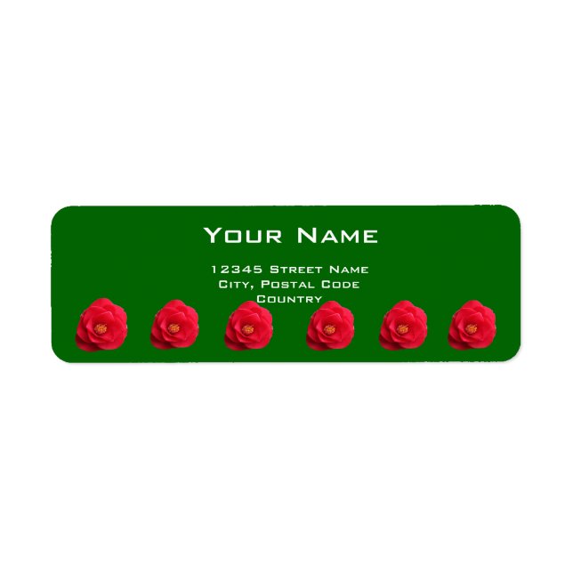 Etiqueta vermelho camellia flores verde rótulo do endereço (Frente)