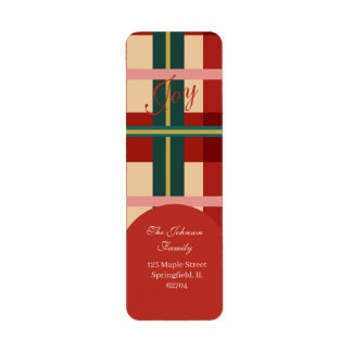 Etiqueta Vermelho Clássico & Plaid de Natal Verde