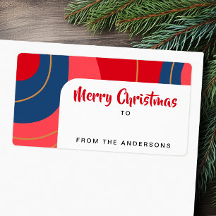 Etiqueta Vermelho cor-de-rosa azul escuro retro Natal para