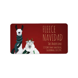 Etiqueta Vermelho Festivo Lhama e Ovelha Engraçados ‘Fleece