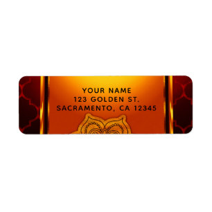 Etiqueta Vermelho Fogo Ouro Real Árabe Marroquino Indiano F