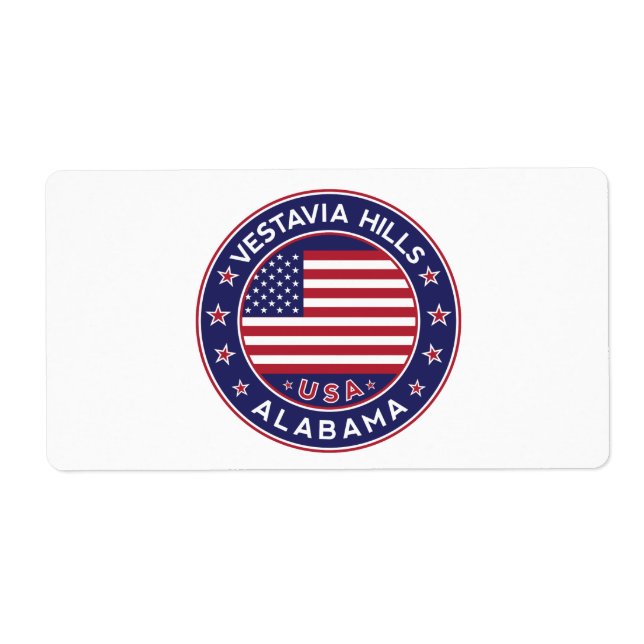 Etiqueta Vestavia Colinas, Alabama (Frente)
