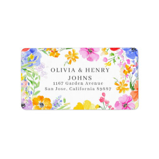 Etiqueta Vibrant Watercolor Flowers Wedding Return Address