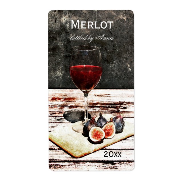 Etiqueta Vidro de vinho tinto com rótulo da garrafa de vinh (Frente)