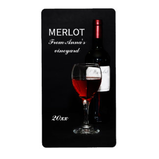 Etiqueta Vidro e garrafa de vinho tinto
