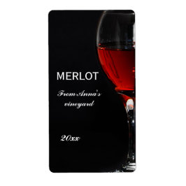 Etiqueta Vidro e garrafa de vinho tinto