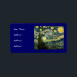 Etiqueta Vincent van Gogh's The Starry Night (1889)<br><div class="desc">Uma pintura pós-impressionista clássica de 1889, trabalho de arte que passou para o dominio público e faz maravilhosos presentes e outros produtos. Todas as obras de arte fina, arte venenosa, obras-primas clássicas e outras obras-primas antigas aqui na Galeria de Masterworks foram cuidadosamente editadas e colocadas em produtos para fornecer os...</div>