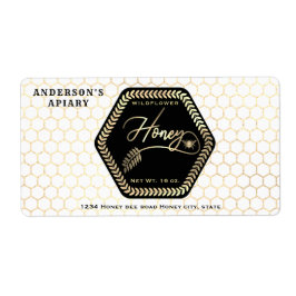 Etiqueta vinheta quadrada de mel de abelha-de-ouro do hexág