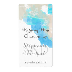 Etiqueta Vinho de Casamento de Terras de Aquarela Oceânica