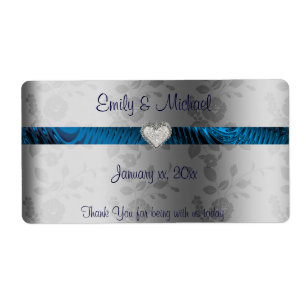 Etiqueta Vinho de Casamento/Rótulo de Água, Azul e Prata, C