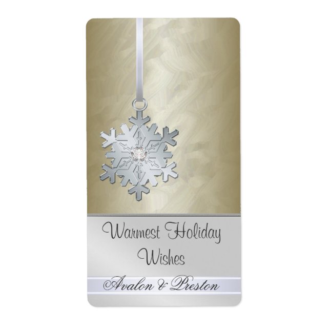 Etiqueta Vinho de Natal Dourado no Floco de Neve (Frente)