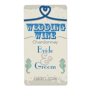 Etiqueta Vinho Náutico de Casamento de Coração Azul Praia N