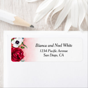 Etiqueta Vinho Vermelho Branco floral Endereço de Remetente