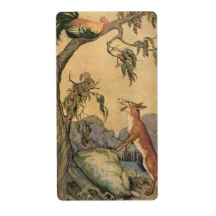 Etiqueta Vintage Aesop's Fables, Fox, Rooster and the Dog
